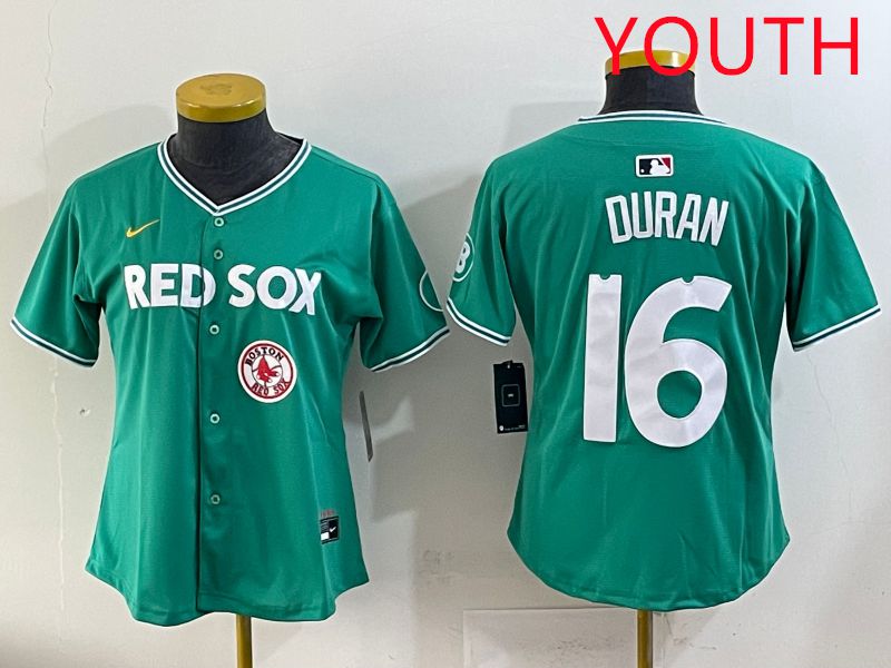 Youth 2025 Boston Red Sox #16 Duran Dark Green Joint Name Nike MLB Jersey style 10->youth mlb jersey->Youth Jersey